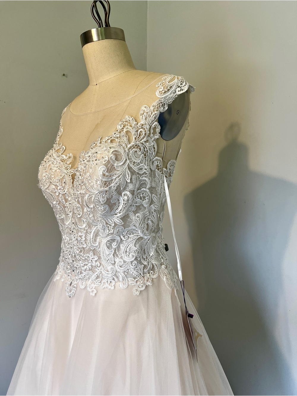 Blush Lace A-Line Wedding Dress - Picture 6 of 10